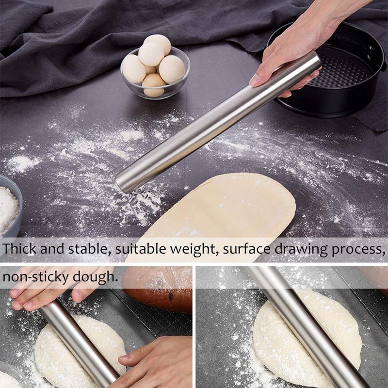 Hvanam Stainless Steel Rolling Pin Professional French Metal Dough Roller 15.75" Kitchen Baking Tools Supplies For Pizza,Pasta,Cake,Pastry,Ravioli,Fondant,Cookies - Image 3